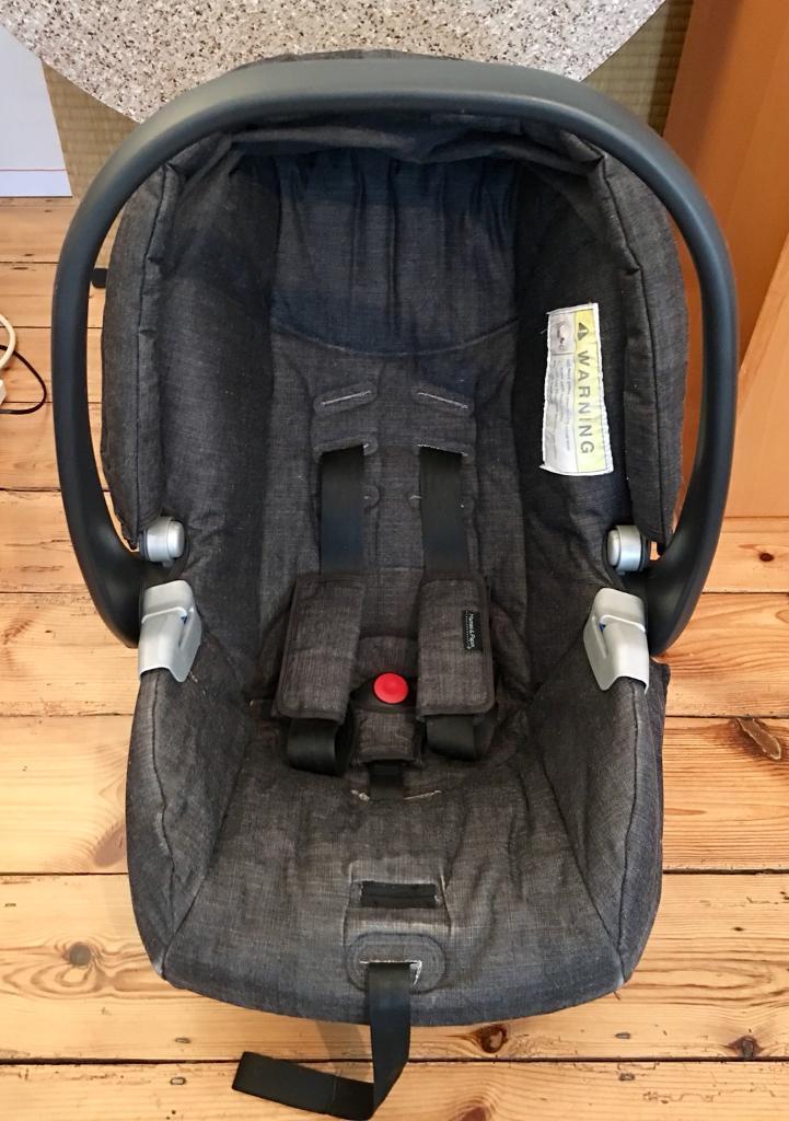 Mamas and Papas black Denim Car Seat and Isofix Base VGC w/Brand New JJ Cole Infant Support
