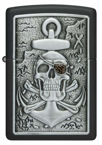Zippo Windproof Emblem Lighter, Skull Anchor with Eye Patch, 48122, New In Box