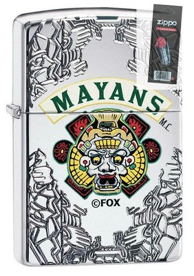 Zippo 49032 Mayans M.C.  Chrome Armor Deep Carved Lighter + FLINT PACK