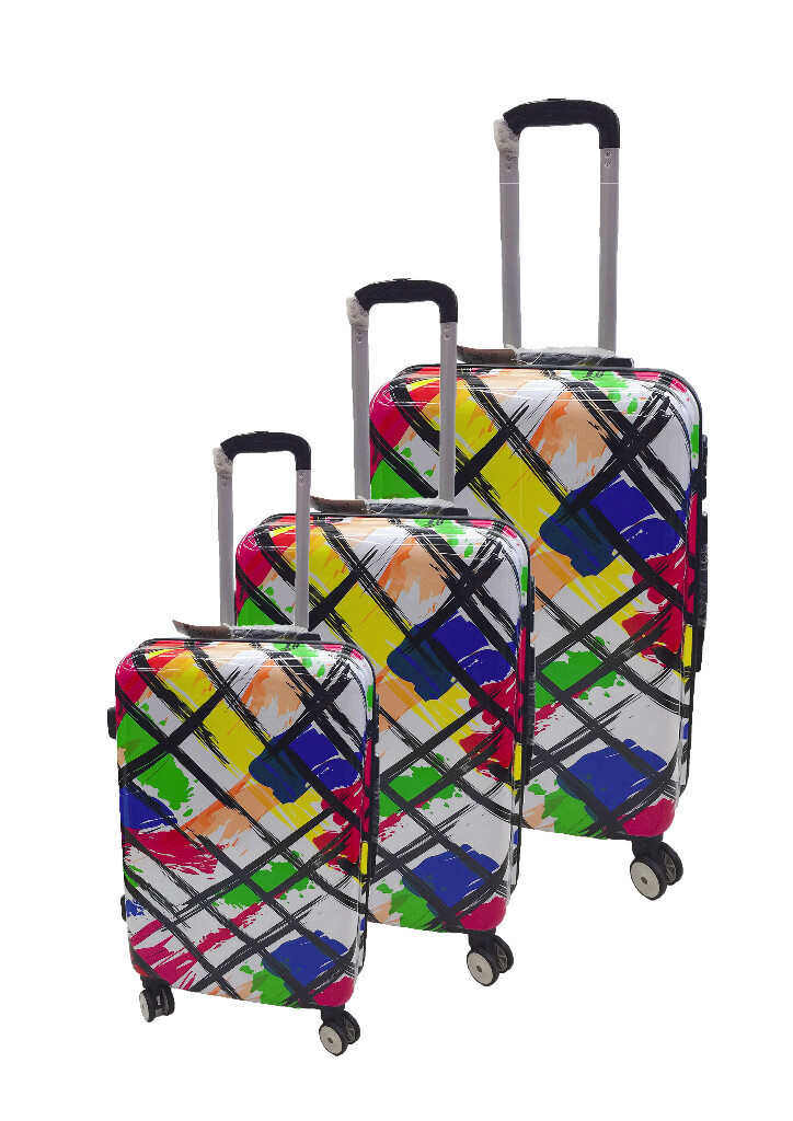 3 Pcs Zig Zag Hard Shell ABS Cabin Suitcase 4 Wheel Luggage Trolley Case Lightweight Travel S M