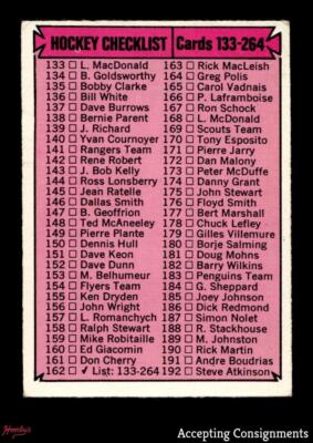 1974-75 O-Pee-Chee #162 Checklist 133-264 Very Good VG