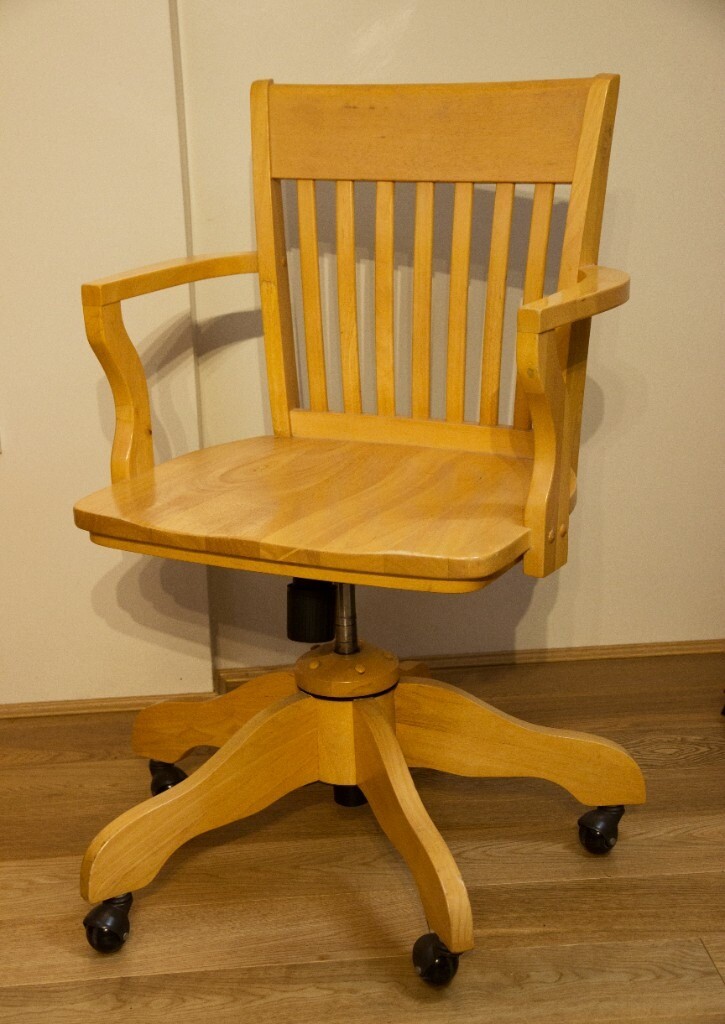 Office Chair, adjustable height, wooden swivel chair. in Cwmbran