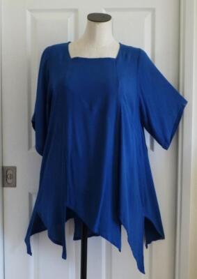 Mission Canyon Lagenlook Rayon Marseille Blue Boho Handkerchief Hem Aline Top OS