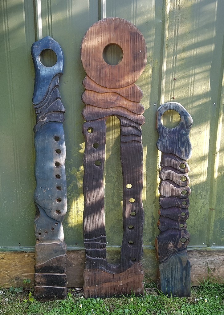 SET OF 3 LARGE WOODEN GARDEN SCULPTURES Outdoor Contemporary Wood