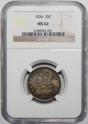 1836 NGC MS62 CAPPED BUST QUARTER