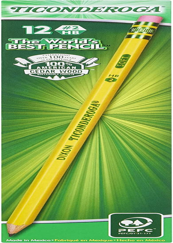 Ticonderoga Pencils, Pre-Sharpened, #2 Soft Lead, Yellow Barrel, Box of 12