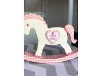 Baby Girl Wooden Rocking Horse Ornament / Baby shower gift /Room Decor