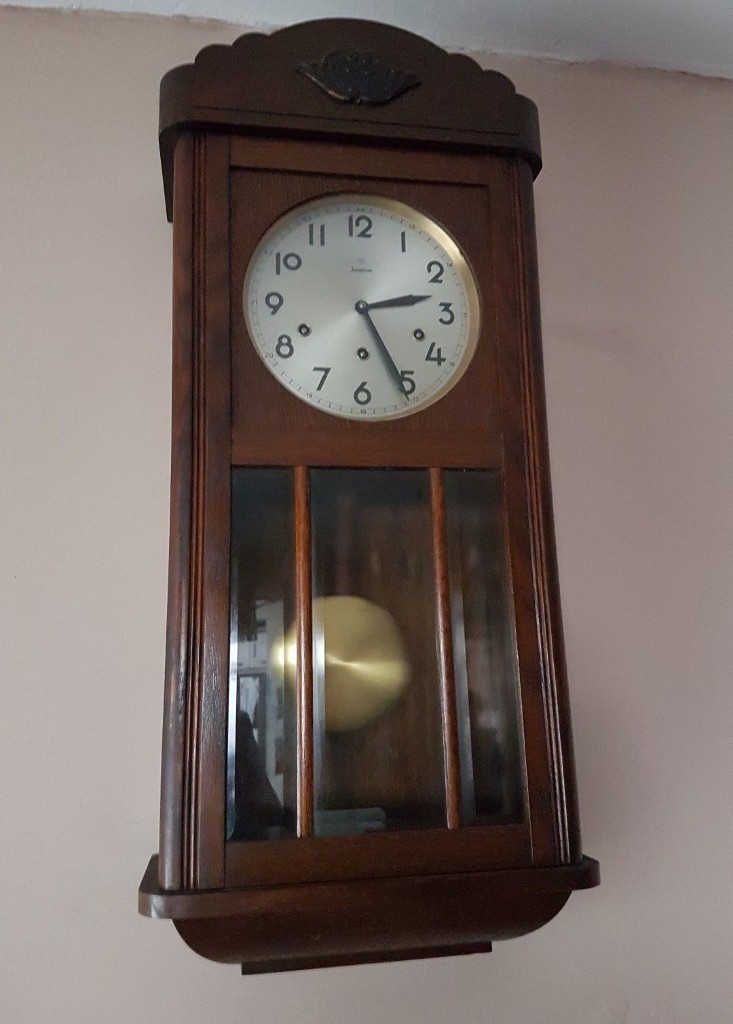 Vintage Junghans Wooden Westminster Chiming Wall Clock Bevelled Glass