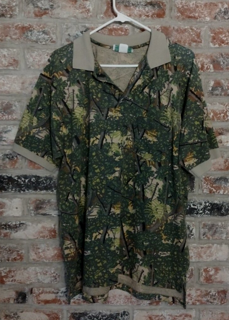 Vintage 1989 Men's Bushlan Camouflage Camo Short Sleeve Polo