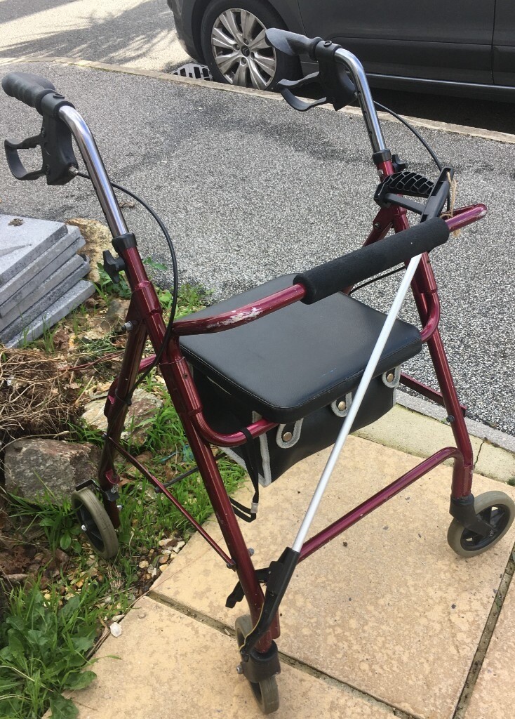 Disability walker with seat and disability grabber stick (helping hand
