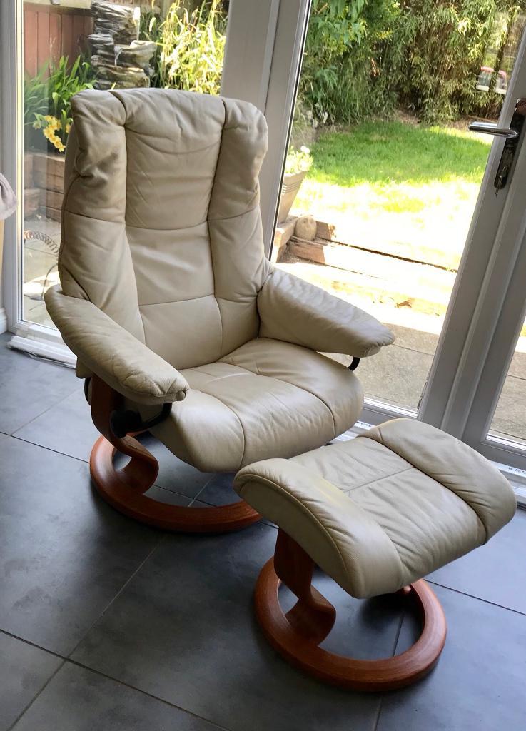 EKORNES STRESSLESS Cream Leather Recliner and Footstool in Christchurch, Dorset Gumtree