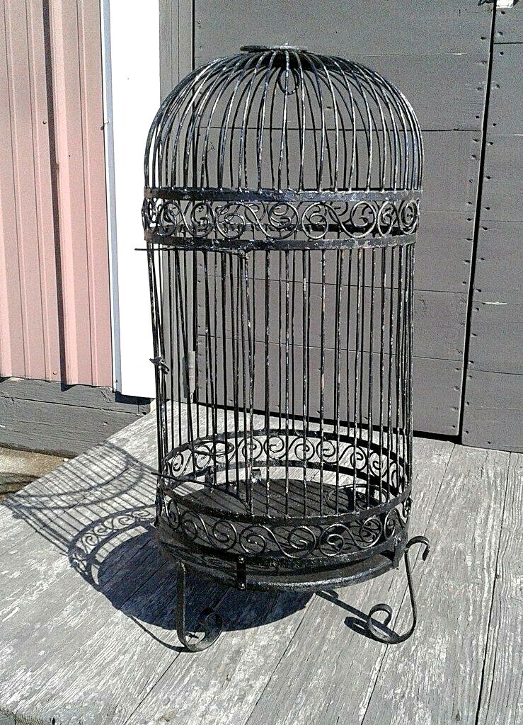 Large Vintage Ornate Iron Rustic Bird Cage With Dome Top Garden Art