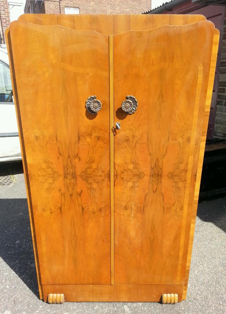Vintage Retro Gentlemans Walrose Walnut Compactum Wardrobe Art Deco