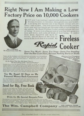 Antique Rapid Fireless Cooker By The WM. Campbell Co. Fireless Cook Stove