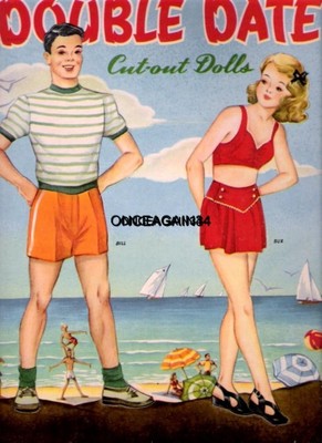 VINTAGE UNCUT 1949 DOUBLE DATE PAPER DOLLS~#1 REPRODUCTION~VERY NOSTALGIC SET