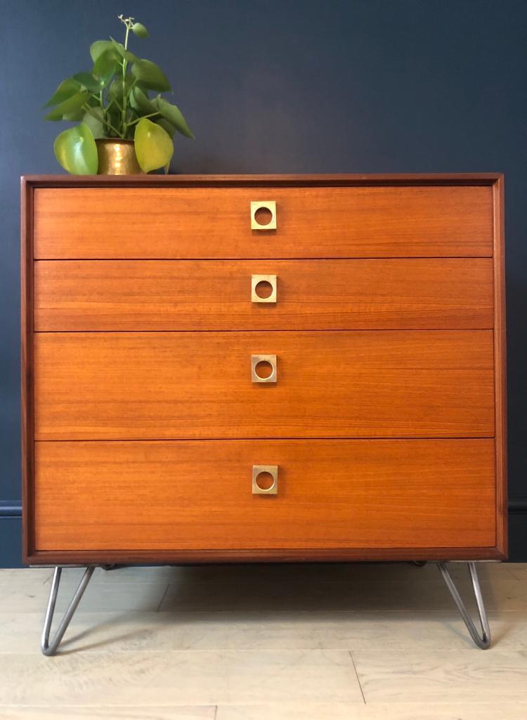 Mid Century Vintage G Plan Teak Chest Of Drawers On Hairpin Legs In