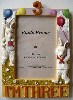 ADORABLE I39M THREE Rabbit Birthday Balloons PICTURE PHOTO frame 4quot x 6quot NEW