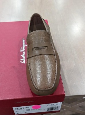 Pre-owned Ferragamo $790 Mens Salvatore  Embossed Gancini Leather Loafers Walnut 11 D In Brown