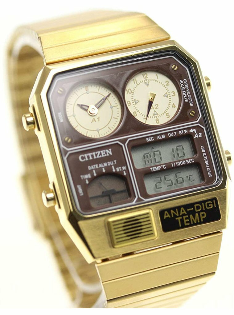 Pre-owned Citizen Jg2103-72x Ana-digi Temperature Reproduction Model Dual Time Gold Watch