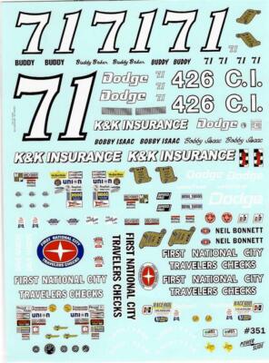 Powerslide 351 #71 K&K Insurance 1971-77 Baker/Bonnett/Isaac Nascar decal