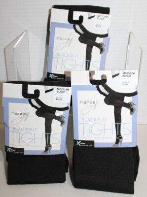 3 Pr Hanes HFT013 Blackout Tights Medium Black Control Top Comfort Waistband New
