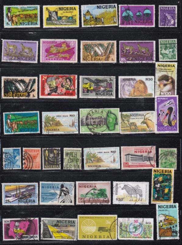 British Colonies: Nigeria: Unchecked lot of 37 stamps.  Used .  Lot F326