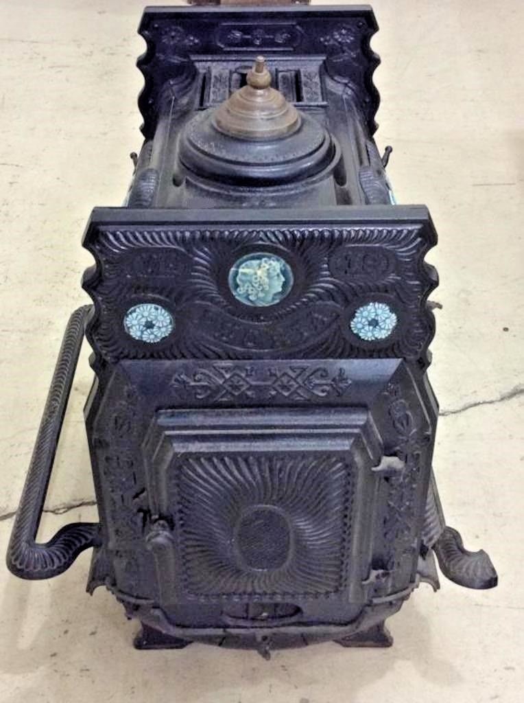 RARE Antique CULTER & PROCTOR Cast Iron Wood Parlor Stove No. 19 Porcelain Tiles