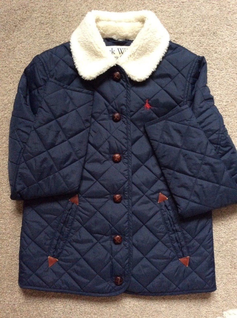 COAT JACKET. WOMENS JACK WILLS BLUE QUILTED COAT WITH FUR COLLER