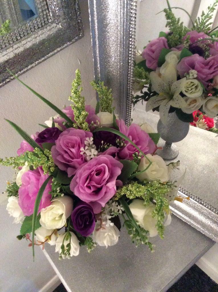 Brand new silver glitter vase with artificial flowers in Southsea