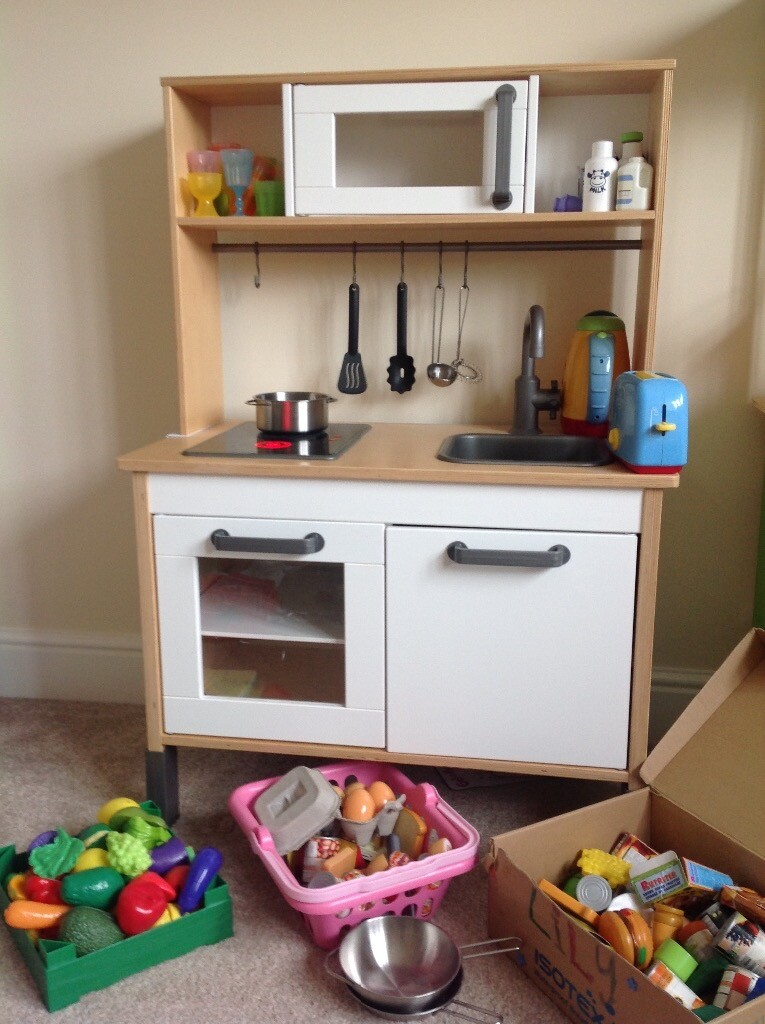 DUKTIG IKEA children's wooden kitchen plus food and kitchen utensils