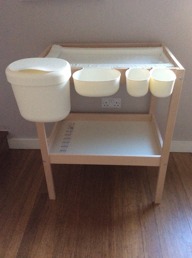 Ikea singlar changing table, onsklig nappy bin + bowls and John Lewis