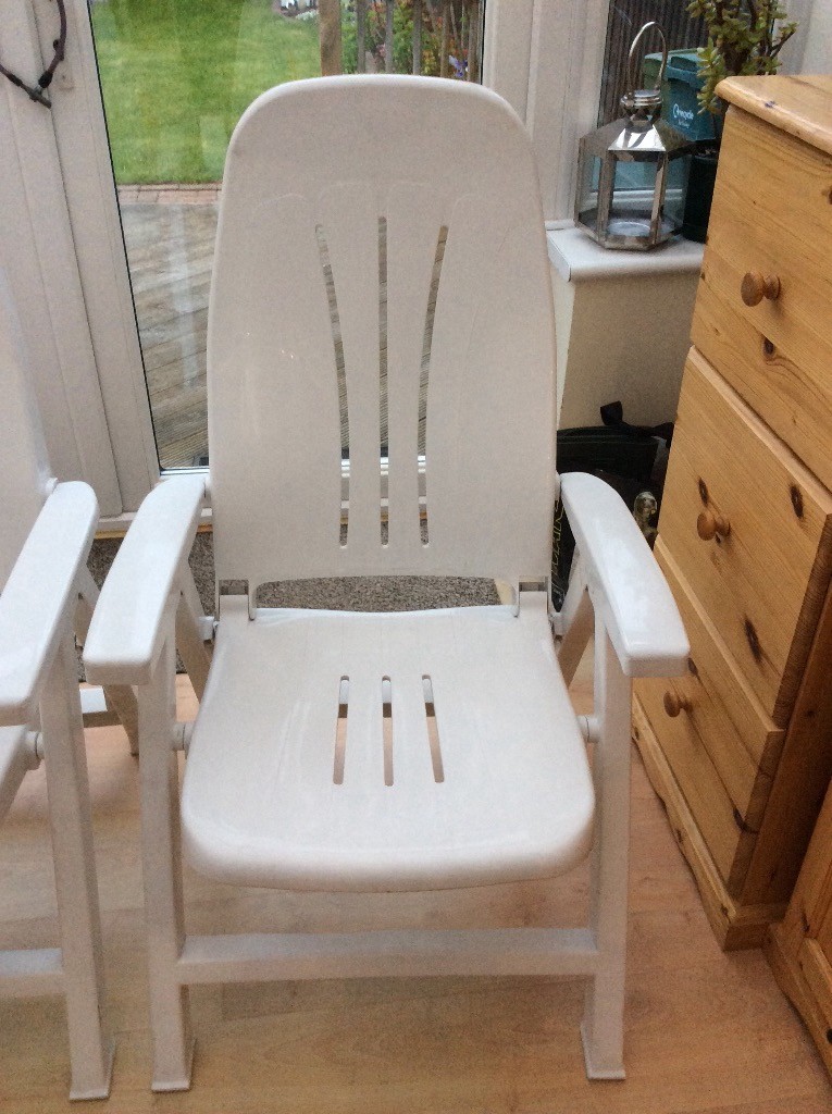 Plastic reclining garden chairs X2 | in Guildford, Surrey | Gumtree