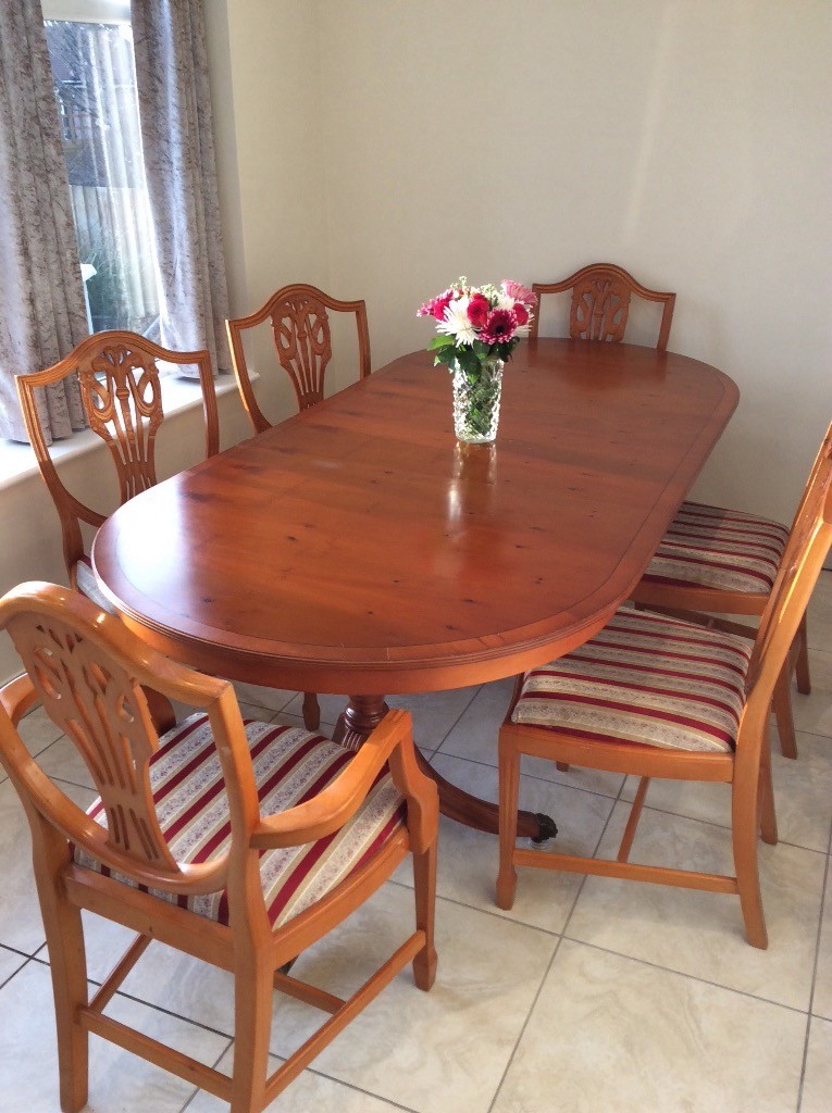 Yew dining table and six chairs in Llanrumney, Cardiff Gumtree