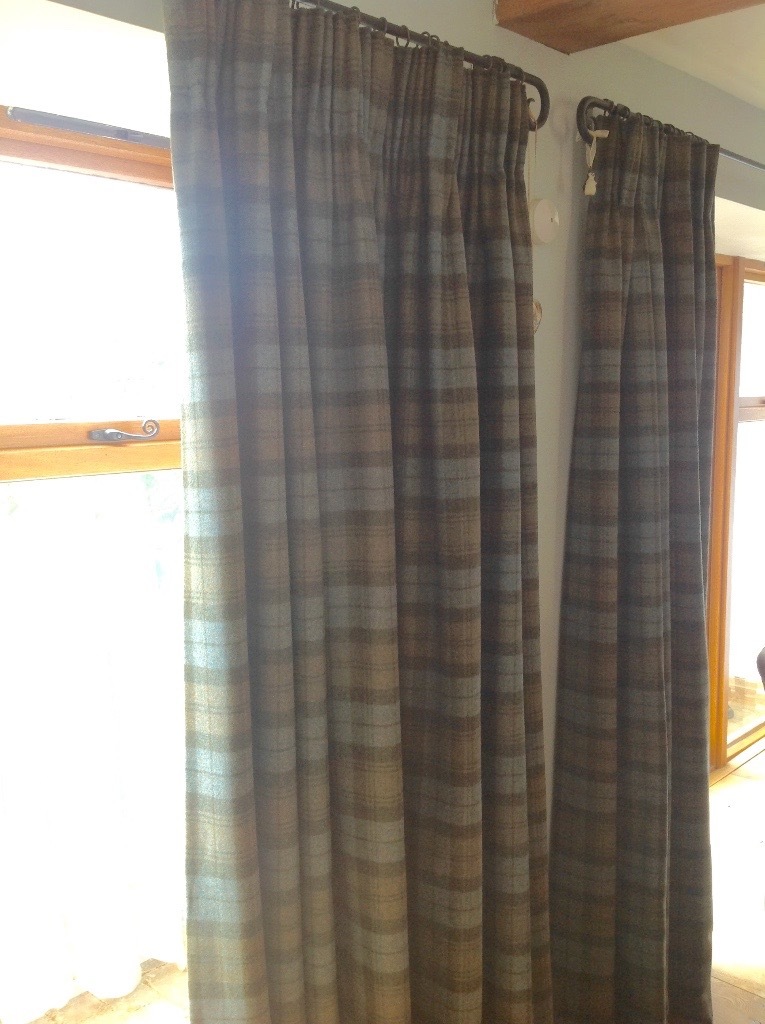 2 pairs of bespoke handmade interlined curtains, Abraham Moon wool