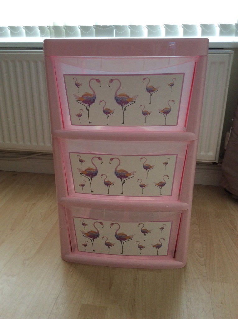 Lovely 3 Drawer Plastic Storage Unit With Flamingo Decoration In