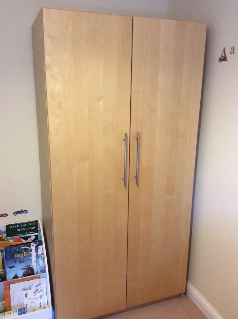 Large IKEA PAX wardrobe, birch, with two drawers, hanging 