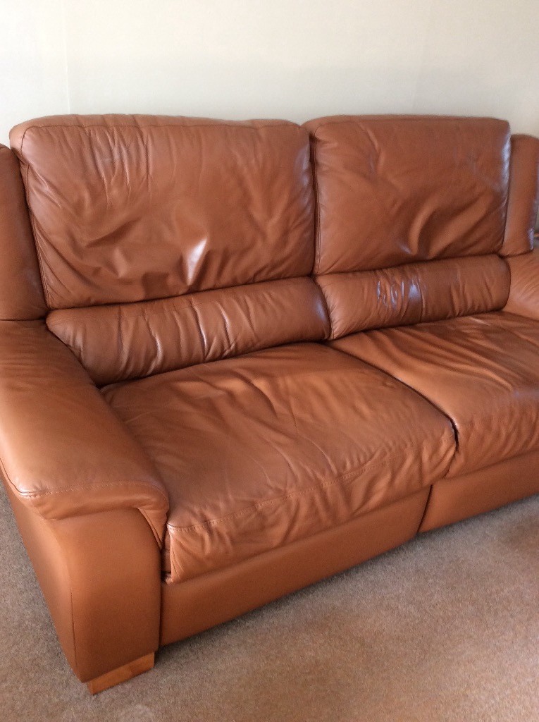 Tan leather settee in Sheffield, South Yorkshire Gumtree