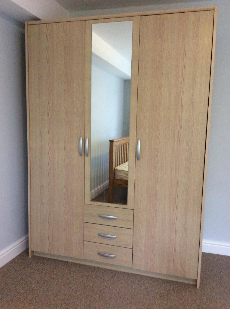 Large Modern Wardrobe With Two Doors Mirror And Three Drawers