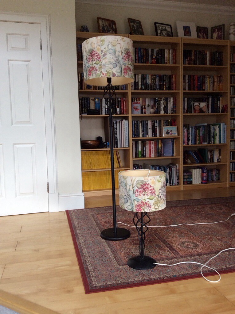 Matching Floor And Table Lamps Black Metal With Fabric Shades In