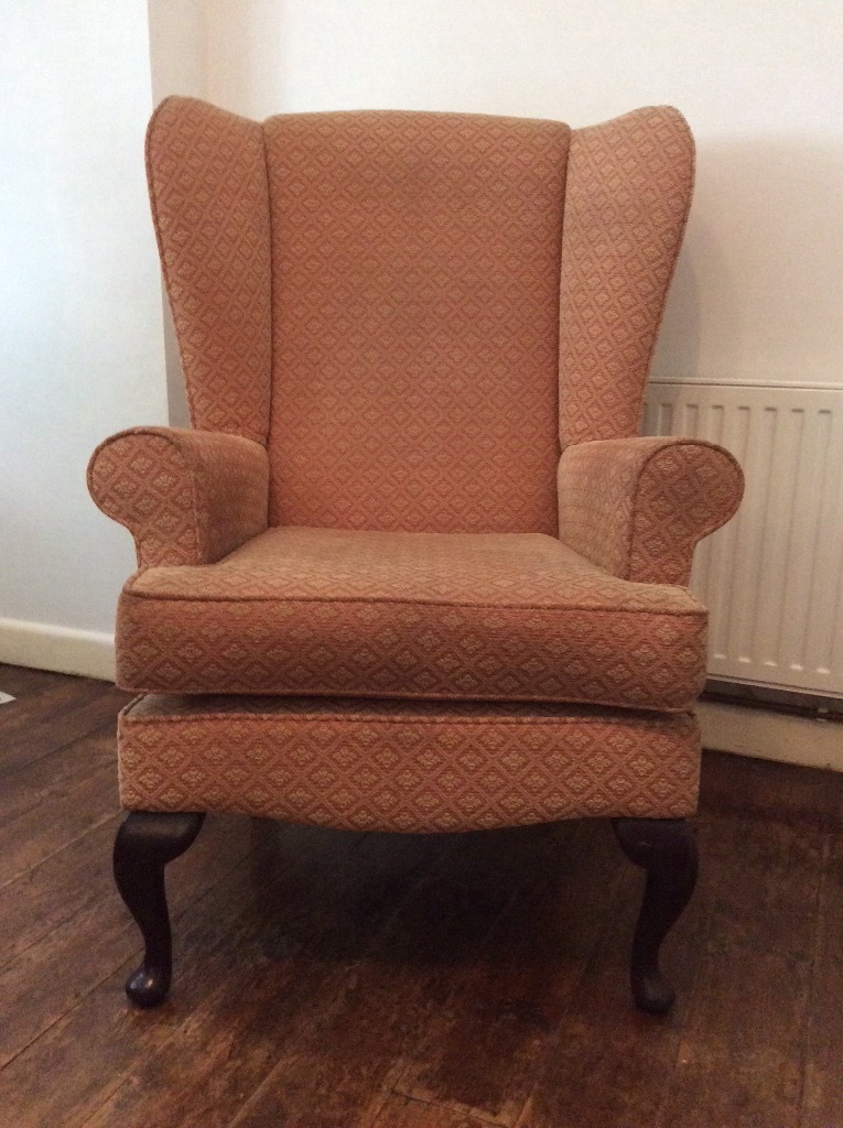 Armchair muted pink upright chair with wooden legs. in Wimborne
