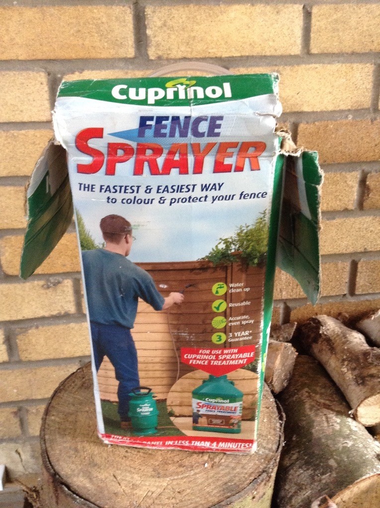 Quantity of Cuprinol sprayable fence paint and sprayer in Dunnington
