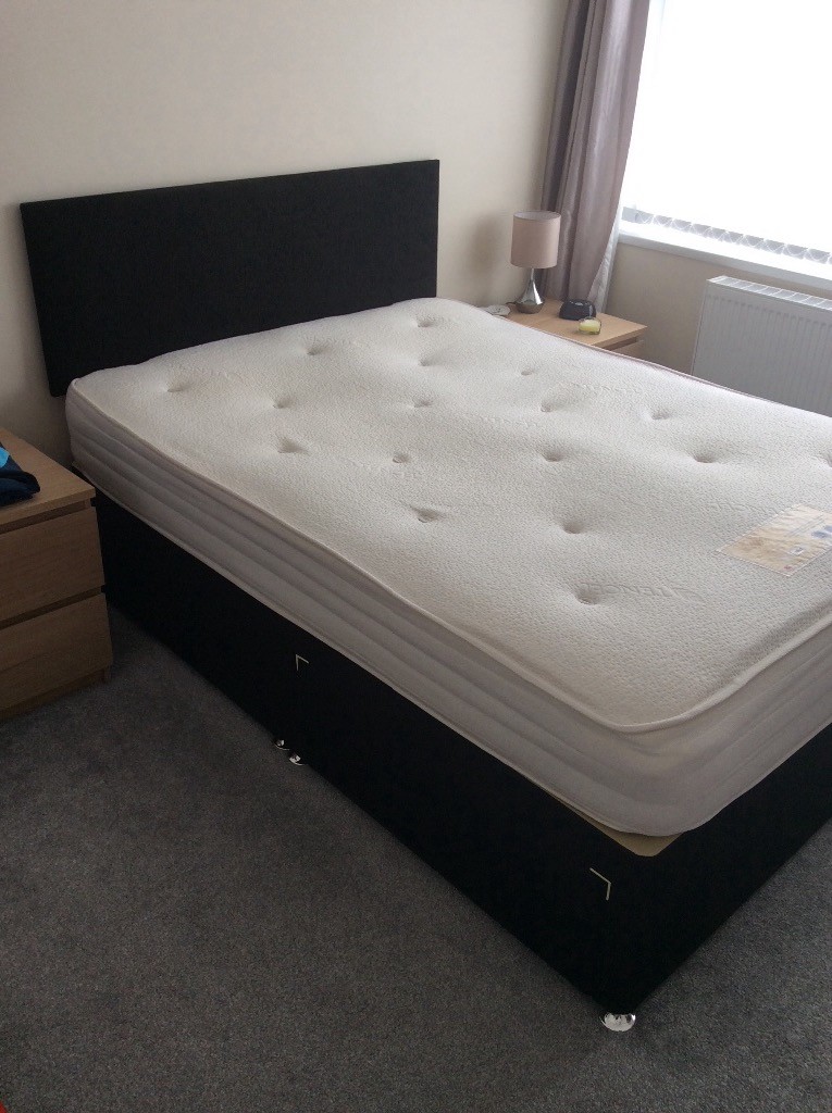 Double 2 Drawer Divan Bed With Headboard and Mattress in Newcastle