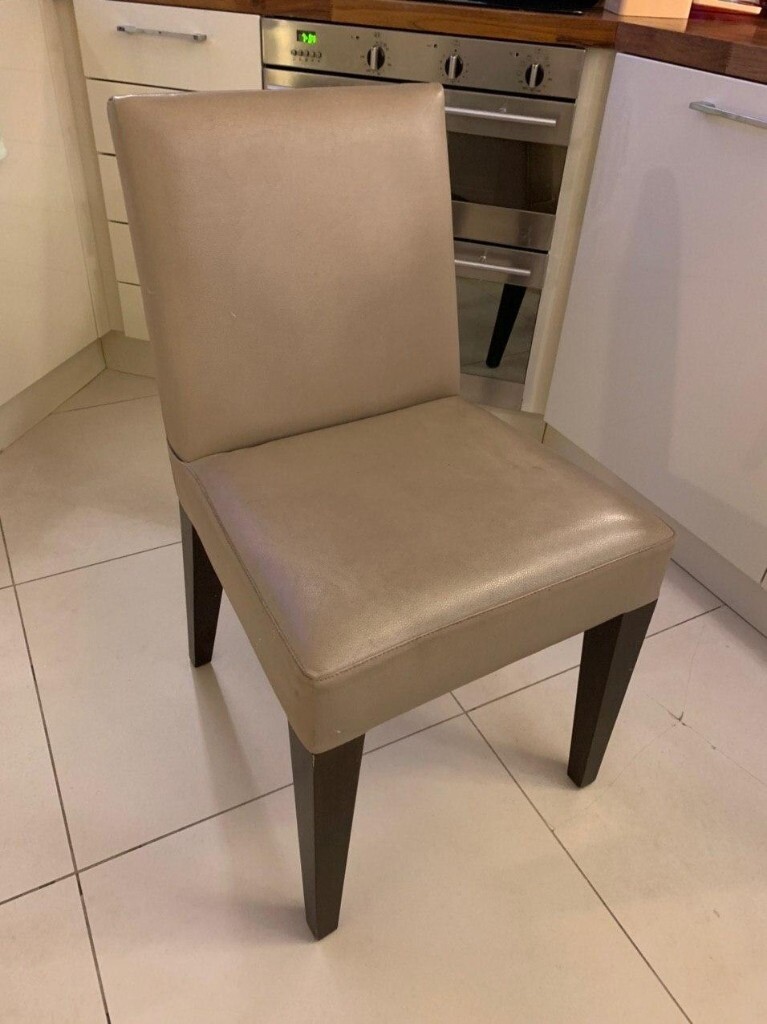 2 Taupe High Quality Leather and Solid Wood Dining Chairs | in Chelsea