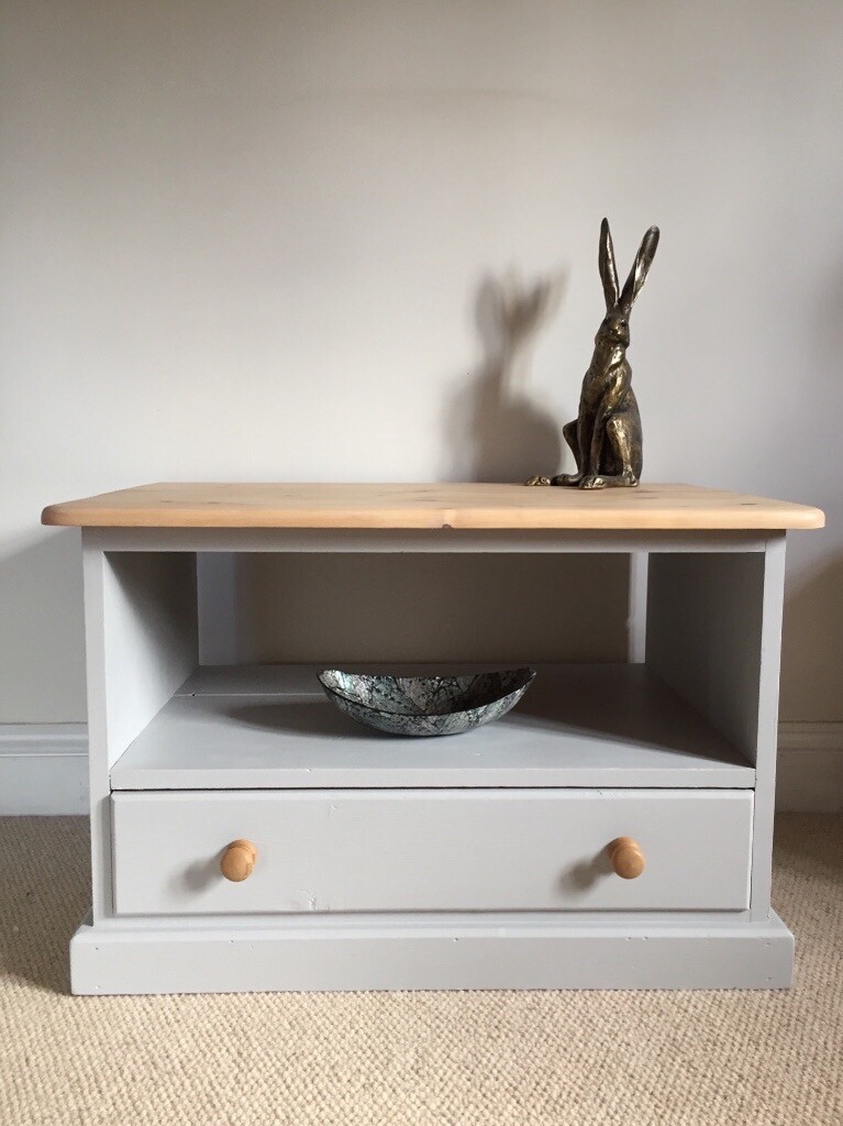 Solid pine tv unit with drawer painted pale grey in Woodbridge
