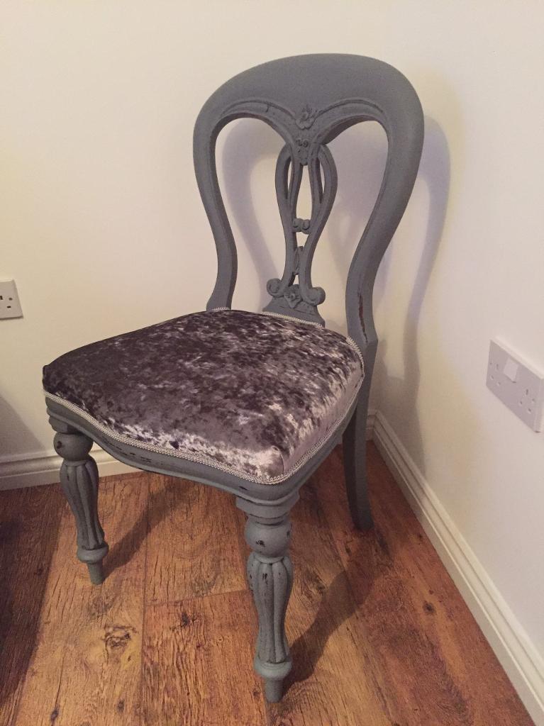 Shabby chic grey painted silver crushed velvet chair in Gosforth, Tyne and Wear Gumtree