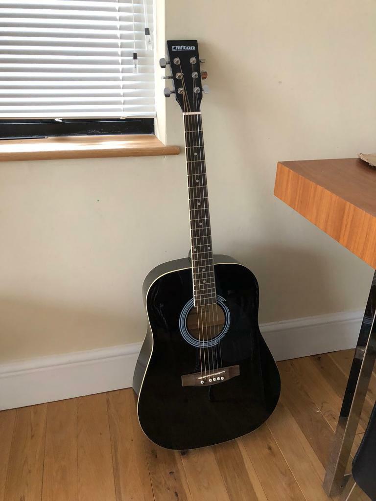 Steel string acoustic guitar with many extras Black perfect condition
