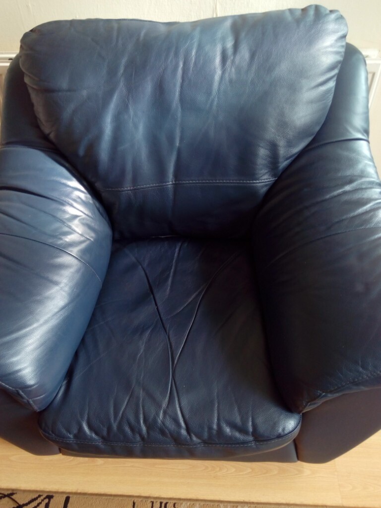 Navy blue leather armchair | in Armley, West Yorkshire | Gumtree