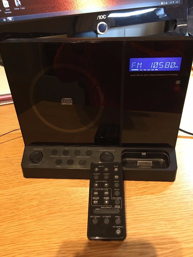 iPod Dock Radio CD Player Technika remote speakers Black