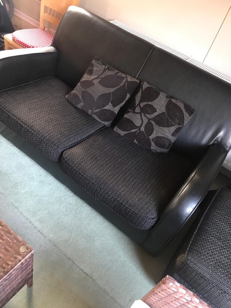 Black Leather And Fabric Sofa Bed With Foot Stool In Harlow Essex