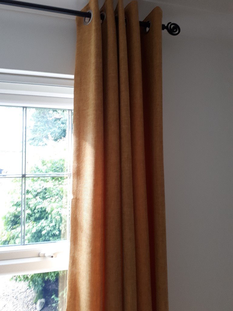1 pair of mustard coloured curtains 90 " drop 66" width in